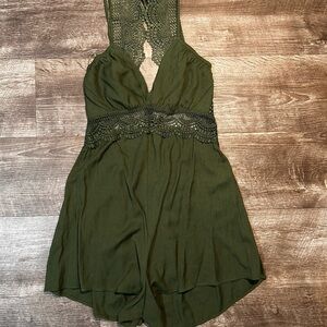 Francesca’s Olive Green Lace Halter Romper